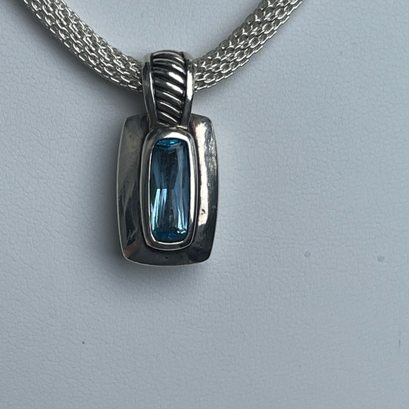 925 “Waterford” Blue Topaz Pendant With Mesh Choker Necklace - Picture 10 of 15